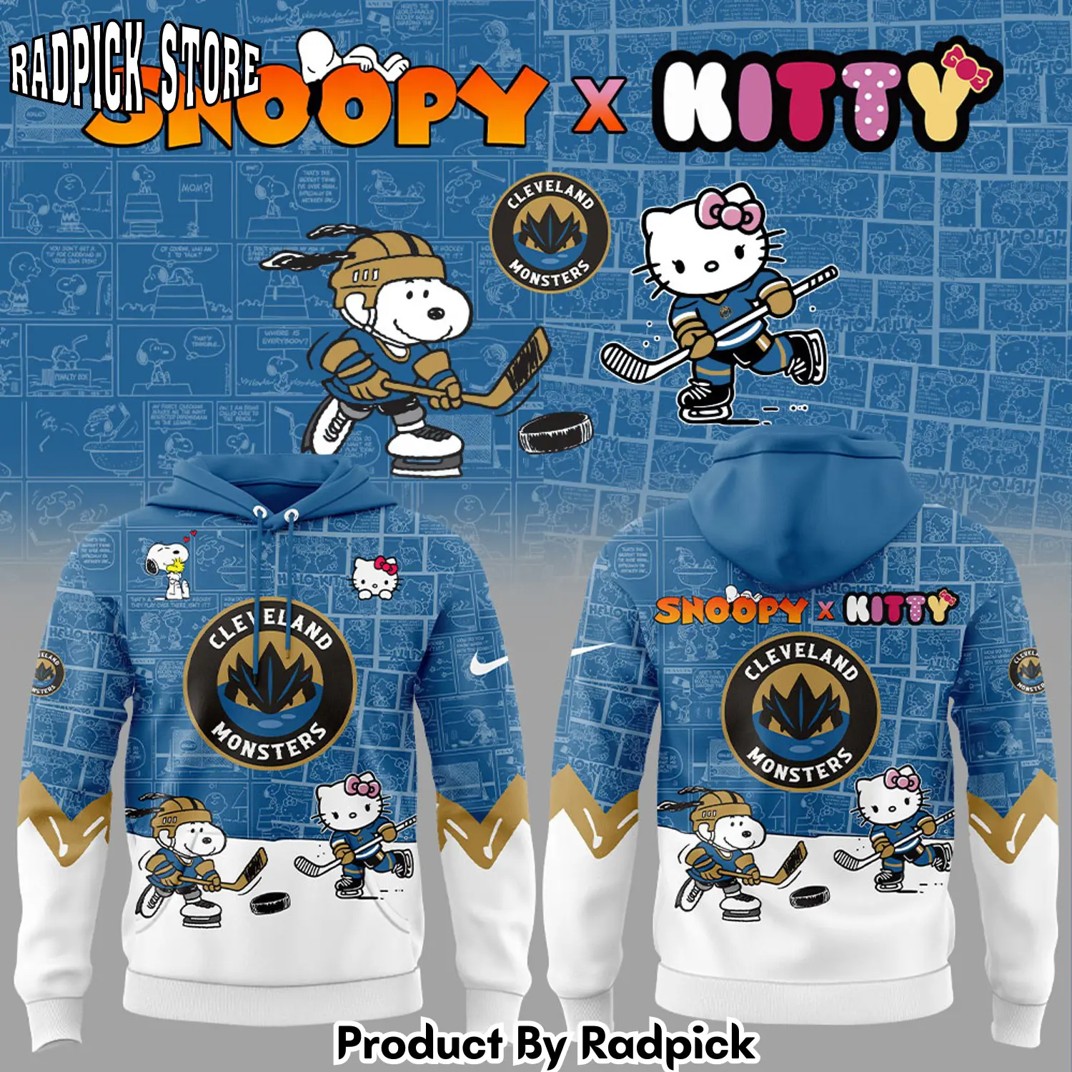 Cleveland monsters snoopy x hello kitty hoodie joggers hoodie and long pants set rp291836